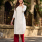 Simple White Cotton Kurta with Hakoba Panel & Hand Painted Border