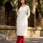 Simple White Cotton Kurta with Hakoba Panel & Hand Painted Border