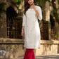 Simple White Cotton Kurta with Hakoba Panel & Hand Painted Border