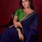 Royal Navy Silk Blend Ready To Wear Saree Adorned with Subtle Golden Lace