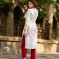Simple White Cotton Kurta with Hakoba Panel & Hand Painted Border