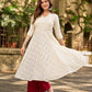 Classic Off-White Schiffli Embroidered Anarkali Kurta with Mirror Lace Trim