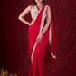 Crimson Mul Cotton Saree Adorned with Ivory Brocade Border & Fine Lace Accents