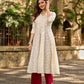Classic Off-White Schiffli Embroidered Anarkali Kurta with Mirror Lace Trim