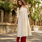 Classic Off-White Schiffli Embroidered Anarkali Kurta with Mirror Lace Trim