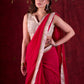 Luxe Off White Brocade Blouse with Stripes and Contrasting Maroon Highlights