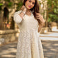Classic Off-White Schiffli Embroidered Anarkali Kurta with Mirror Lace Trim