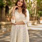 Classic Off-White Schiffli Embroidered Anarkali Kurta with Mirror Lace Trim