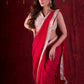 Crimson Mul Cotton Saree Adorned with Ivory Brocade Border & Fine Lace Accents