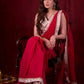 Crimson Mul Cotton Saree Adorned with Ivory Brocade Border & Fine Lace Accents