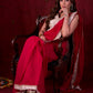 Crimson Mul Cotton Saree Adorned with Ivory Brocade Border & Fine Lace Accents