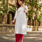 Pure White Cotton Straight Kurta with Minimal Hand Painted Gond Art Birds