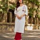 Pure White Cotton Straight Kurta with Minimal Hand Painted Gond Art Birds