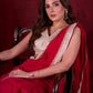 Crimson Mul Cotton Saree Adorned with Ivory Brocade Border & Fine Lace Accents