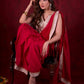 Crimson Mul Cotton Saree Adorned with Ivory Brocade Border & Fine Lace Accents