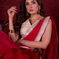 Crimson Mul Cotton Saree Adorned with Ivory Brocade Border & Fine Lace Accents