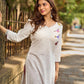 Pure White Cotton Straight Kurta with Minimal Hand Painted Gond Art Birds