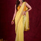 Light Yellow Mul Cotton Saree with Contrasting Mustard Border & Pearl Embroidered Pallu