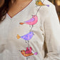 Pure White Cotton Straight Kurta with Minimal Hand Painted Gond Art Birds