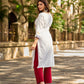 Pure White Cotton Straight Kurta with Minimal Hand Painted Gond Art Birds