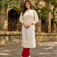 Simple Ivory Straight Kurta with Delicate Schiffli Hem Border & Gold Lace Detail