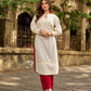 Simple Ivory Straight Kurta with Delicate Schiffli Hem Border & Gold Lace Detail