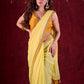 Light Yellow Mul Cotton Saree with Contrasting Mustard Border & Pearl Embroidered Pallu