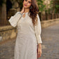 Simple Ivory Straight Kurta with Delicate Schiffli Hem Border & Gold Lace Detail