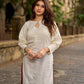 Simple Ivory Straight Kurta with Delicate Schiffli Hem Border & Gold Lace Detail