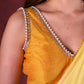 Minimalist Mustard Cotton Silk Sleeveless Blouse with Pearl Lace Accents