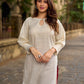 Simple Ivory Straight Kurta with Delicate Schiffli Hem Border & Gold Lace Detail