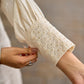 Simple Ivory Straight Kurta with Delicate Schiffli Hem Border & Gold Lace Detail