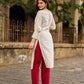 Simple Ivory Straight Kurta with Delicate Schiffli Hem Border & Gold Lace Detail