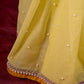 Light Yellow Mul Cotton Saree with Contrasting Mustard Border & Pearl Embroidered Pallu