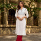 Elegant White Cotton Kurta with Hakoba Yoke & Delicate Hand Painted Border