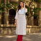 Elegant White Cotton Kurta with Hakoba Yoke & Delicate Hand Painted Border