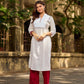 Elegant White Cotton Kurta with Hakoba Yoke & Delicate Hand Painted Border