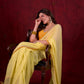 Light Yellow Mul Cotton Saree with Contrasting Mustard Border & Pearl Embroidered Pallu