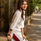Elegant White Cotton Kurta with Hakoba Yoke & Delicate Hand Painted Border