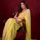 Light Yellow Mul Cotton Saree with Contrasting Mustard Border & Pearl Embroidered Pallu
