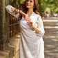 Elegant White Cotton Kurta with Hakoba Yoke & Delicate Hand Painted Border