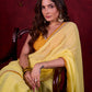 Light Yellow Mul Cotton Saree with Contrasting Mustard Border & Pearl Embroidered Pallu