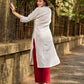 Elegant White Cotton Kurta with Hakoba Yoke & Delicate Hand Painted Border