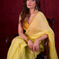 Light Yellow Mul Cotton Saree with Contrasting Mustard Border & Pearl Embroidered Pallu