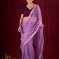 Soft Lavender Crepe Saree Adorned with Delicate Embroidered Lace Border