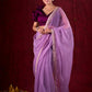Soft Lavender Crepe Saree Adorned with Delicate Embroidered Lace Border