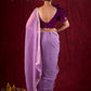 Regal Purple Silk Blend Statement Blouse with V-Neck, Ruffle Sleeve & Flower Accent on Shoulder