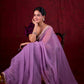 Soft Lavender Crepe Saree Adorned with Delicate Embroidered Lace Border