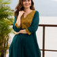 Artisanal Teal Cotton Kurta featuring Contrast Mustard Ajrakh Print Panel
