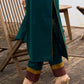 Artisanal Teal Cotton Kurta featuring Contrast Mustard Ajrakh Print Panel